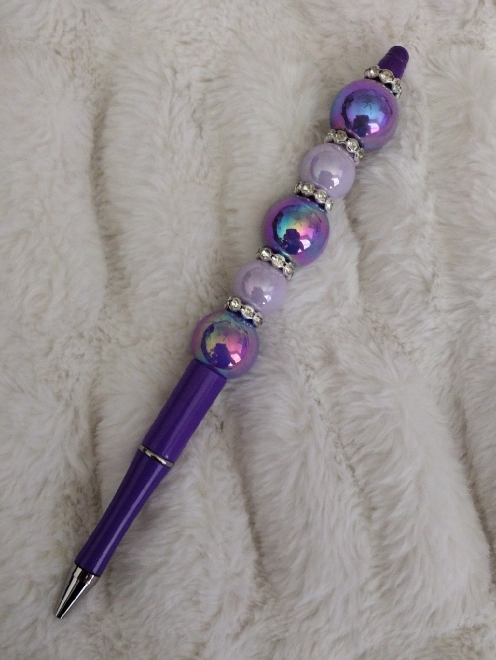 Tall Purple Beaded Kids Pen with Iridescent Accents - Picture 1 of 1